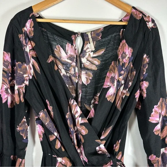 FREE PEOPLE All the Right Ruffles Floral Romper Black Brown Pink Size Small - Picture 6 of 15